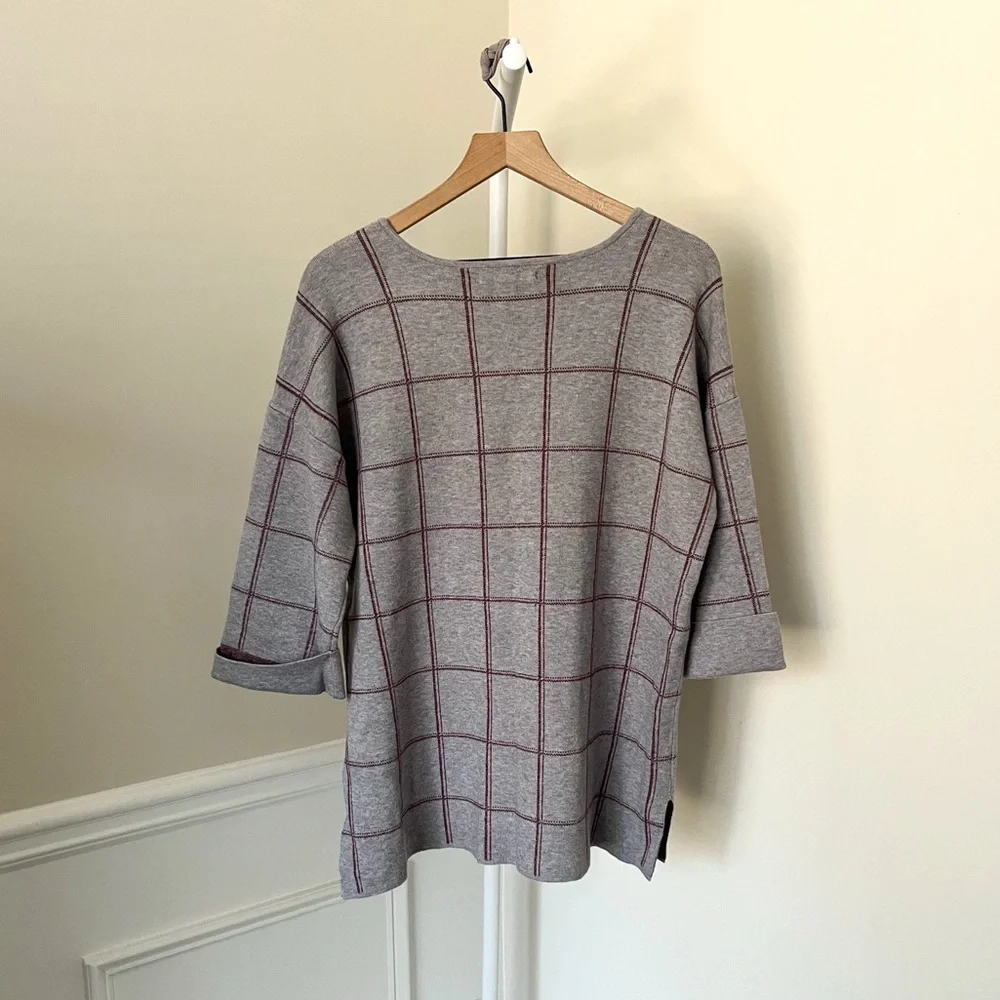 NWT TAHARI Pullover Plaid Knit Sweater Top 3/4 Sleeves Tunic Grey Red Women’s 1X - Picture 7 of 13